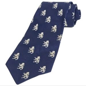 Bates Bros. Navy Blue Mens Tie with Embroidered  Silver Lion Pattern